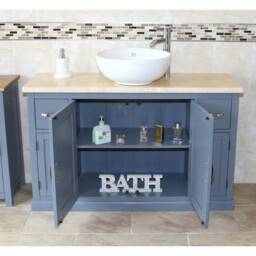 Bathroom Vanity Unit - Grey Painted Cream Marble Top & Ceramic Basin Set 402Gcmcbcx1 - thumbnail 3