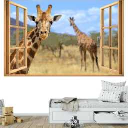3D Wall Sticker Window Giraffes Behind The /Fake Giraffe/Giraffe in Decal/ Giraffe Decal/Self-Adhesive Wallpaper - thumbnail 2