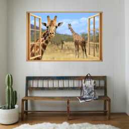 3D Wall Sticker Window Giraffes Behind The /Fake Giraffe/Giraffe in Decal/ Giraffe Decal/Self-Adhesive Wallpaper - thumbnail 3