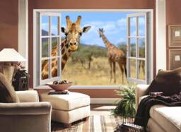 3D Wall Sticker Window Giraffes Behind The /Fake Giraffe/Giraffe in Decal/ Giraffe Decal/Self-Adhesive Wallpaper - thumbnail 1
