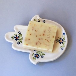 Handmade Ceramic Hamsa Soap Dish Retro Blue Flower Bathroom Decor