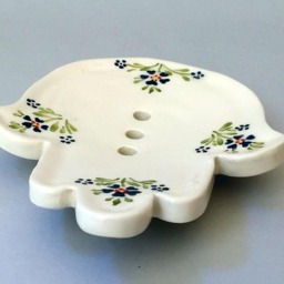 Handmade Ceramic Hamsa Soap Dish Retro Blue Flower Bathroom Decor - thumbnail 2
