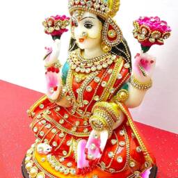 Rare Goddess Lakshmi/Laxmi Hand Stone Decorated Statue - thumbnail 3