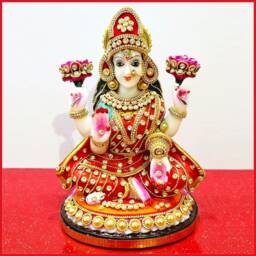Rare Goddess Lakshmi/Laxmi Hand Stone Decorated Statue - thumbnail 2