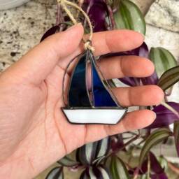 Mini Sailboat Ornament Stained Glass, Gift For Sailor Dad Or Grandpa, Boat Lover Gift, Coastal Ornament, Spring Window Decor, Nautical - thumbnail 2