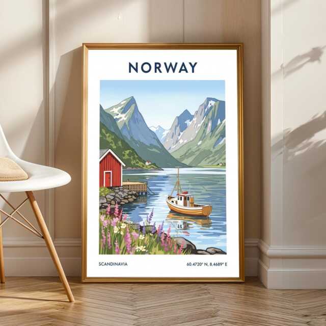Norwegian Fjord Scene Print Scandinavian Landscape Art - image 1