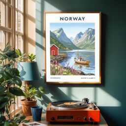 Norwegian Fjord Scene Print Scandinavian Landscape Art - thumbnail 2