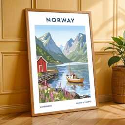 Norwegian Fjord Scene Print Scandinavian Landscape Art - thumbnail 3