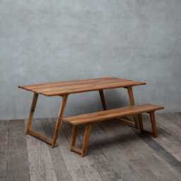 Dining Table & Bench Set Made Of Reclaimed Teak Wood Rustic Modern Kitchen Furniture - thumbnail 2