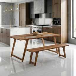 Dining Table & Bench Set Made Of Reclaimed Teak Wood Rustic Modern Kitchen Furniture