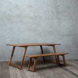 Dining Table & Bench Set Made Of Reclaimed Teak Wood Rustic Modern Kitchen Furniture - thumbnail 3