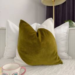 Velvet Colourblock Cover Khaki Green Off White Scatter Cushion - All Sizes - thumbnail 2