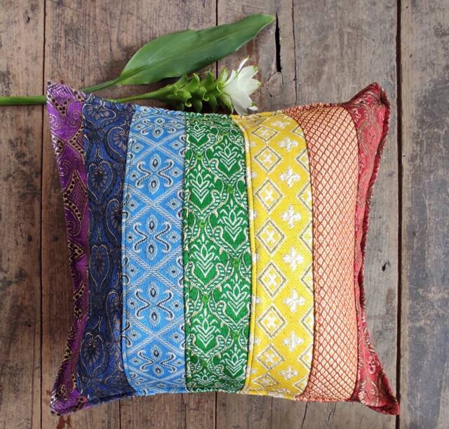 Rainbow Cushion Cover With Golden Glow, Seven Chakras D??cor, Throw Pillow, Lgbtq Gift, Decor, Hippie Boho - image 1