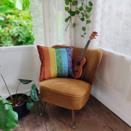 Rainbow Cushion Cover With Golden Glow, Seven Chakras D??cor, Throw Pillow, Lgbtq Gift, Decor, Hippie Boho - thumbnail 3