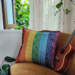 Rainbow Cushion Cover With Golden Glow, Seven Chakras D??cor, Throw Pillow, Lgbtq Gift, Decor, Hippie Boho - thumbnail 2