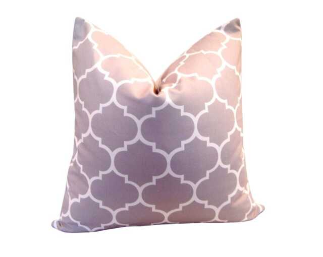 Moroccan Ikat Decorative Pillow Cover, Grey Geometric Euro Cushion - 20x20 - image 1