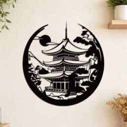 5 Style Bonsai Torii Gate Metal Wall Art, Oriental Pagoda Mountain Zen Circle Iron Hanging, Asian Meditation Room Minimalist Decor - thumbnail 4