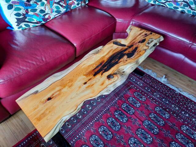 Yew Live Edge Coffee Table, Hand-Carved Slab, 113 cm, Handmade UK - image 1