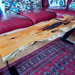 Yew Live Edge Coffee Table, Hand-Carved Slab, 113 cm, Handmade UK - thumbnail 3