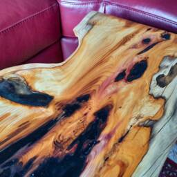 Yew Live Edge Coffee Table, Hand-Carved Slab, 113 cm, Handmade UK - thumbnail 4