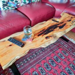 Yew Live Edge Coffee Table, Hand-Carved Slab, 113 cm, Handmade UK - thumbnail 2