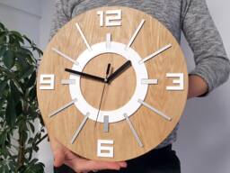 Large White-Gray Clock With A Quiet Mechanism Alladyn Wood 33, 5cm/13, 19
