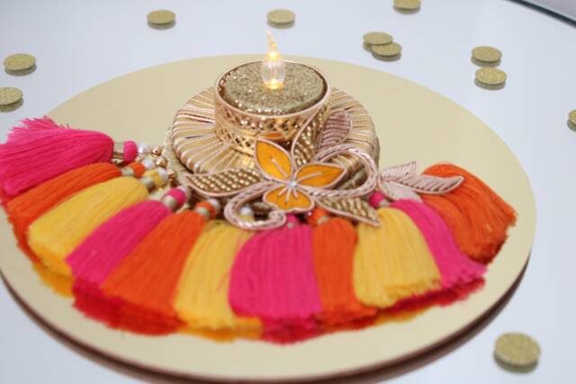 Rani Luxury Pearl Hand Embellished Pom Diya Tealight Holder - image 1