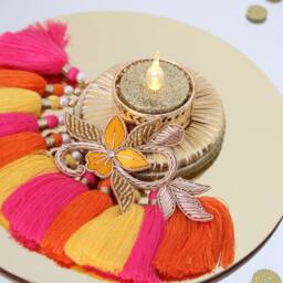 Rani Luxury Pearl Hand Embellished Pom Diya Tealight Holder - thumbnail 3