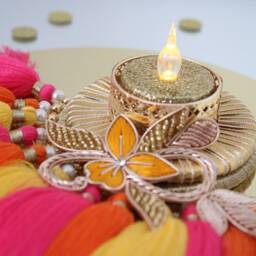 Rani Luxury Pearl Hand Embellished Pom Diya Tealight Holder - thumbnail 2