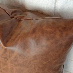 Walnut Brown Faux Leather Pillow Cover - 16x16'' - thumbnail 4