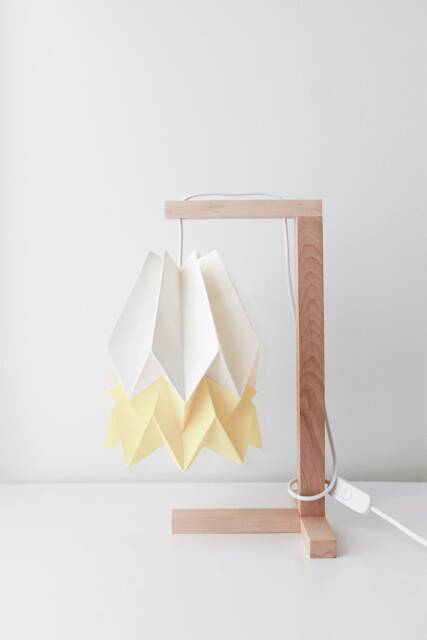 Table Lamp, Origami Lamp - Lamp Polar White With Pale Yellow Stripe Wooden Structure - image 1