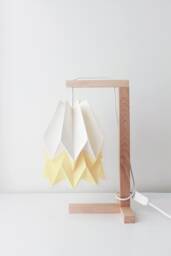 Table Lamp, Origami Lamp - Lamp Polar White With Pale Yellow Stripe Wooden Structure - thumbnail 1