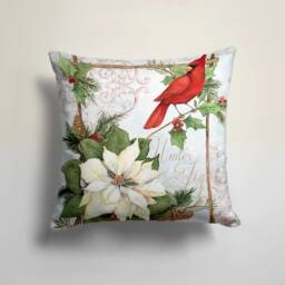 Christmas Cushion Cover/Floral Xmas Cardinal Bird Pillow Case/Xmas Animal Cover/Gift For Her/Farmhouse Decor/Christmas Gift - thumbnail 2