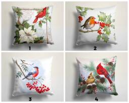 Christmas Cushion Cover/Floral Xmas Cardinal Bird Pillow Case/Xmas Animal Cover/Gift For Her/Farmhouse Decor/Christmas Gift - thumbnail 1