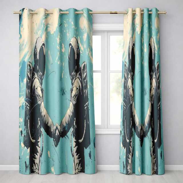 Turquoise Astronaut Handshake Space Exploration Art Vibrant Design For Home Decor Readymade Eyelet Ring Top Thermal 100% Blackout Curtains - image 1