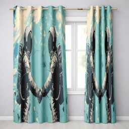 Turquoise Astronaut Handshake Space Exploration Art Vibrant Design For Home Decor Readymade Eyelet Ring Top Thermal 100% Blackout Curtains - thumbnail 1