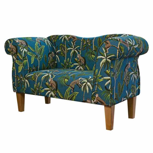 Small Monkey Teal Chaise Sofa - Tropical Upholstered Chair Handmade in Britain - image 1