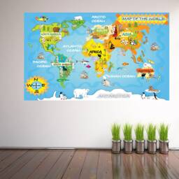 Animals World Map Wall Decal Sticker Mural Poster Print Art Kids Bedroom School Decor Es2 - thumbnail 2