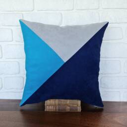 Color Block Faux Suede Pillow Cover Gray, Blue, Navy - thumbnail 2