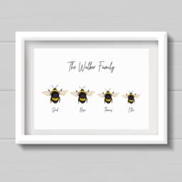 Personalised Bumble Bee Family Print With Names, Father's Day Gift For Dad. Watercolour Style Bumble Bees, Wall Art Decor - thumbnail 1