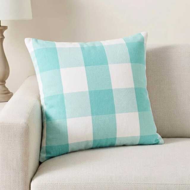 Aqua Blue Cotton, Buffalo Check Pattern, Contemporary Throw Pillow Cover/Euro Sham - Plaid - image 1