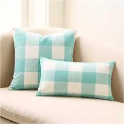 Aqua Blue Cotton, Buffalo Check Pattern, Contemporary Throw Pillow Cover/Euro Sham - Plaid - thumbnail 3