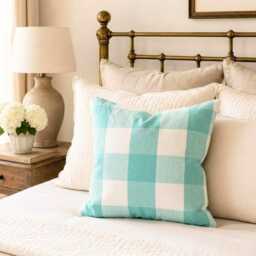 Aqua Blue Cotton, Buffalo Check Pattern, Contemporary Throw Pillow Cover/Euro Sham - Plaid - thumbnail 2