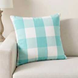 Aqua Blue Cotton, Buffalo Check Pattern, Contemporary Throw Pillow Cover/Euro Sham - Plaid - thumbnail 1