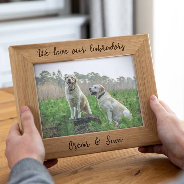 Personalised Oak Pet Photo Frame Engraved Dog Lover Gift - Lc210 - image 1