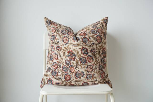 "Block Print Pillow Cover Floral Batik, Indian Textile - 20"" X 20" - image 1