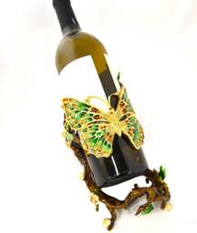 Butterfly Design Wine Bottle Holder. Hand Made With Colorful Enamel & Austrian Crystals