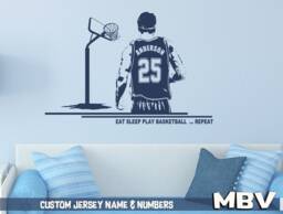 Custom Basketball Wall Decal Personalized Name & Number, Boy's Room Decor - thumbnail 1