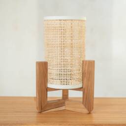 Fitri Rattan Lamp - Woven Lampshade - Small Table With Shade Decor Bedside Desk Handmade Gifts For Her - thumbnail 3