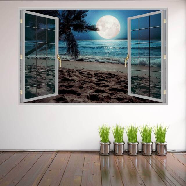 Tropical Beach Palm Tree Moon Wall Decal Sticker Mural Poster Print Art Home Office Decor Kp35 - image 1